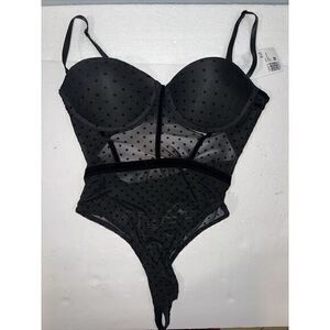 Forever 21 Lingerie Black Stretch Sheer One Piece‎ Teddy Bodysuit NWT